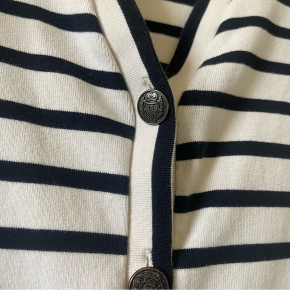 Massimo Dutti Button Front Cardigan Women M V Neck Striped Cotton Cream Black - Picture 6 of 15